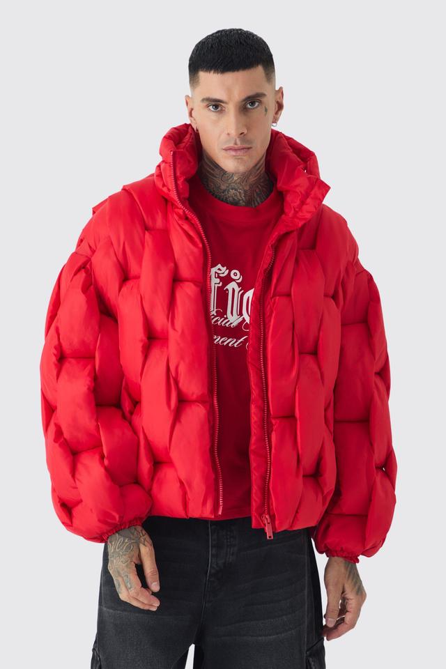 Tall Hand Weft Padded Puffer Jacket In Red | boohooMAN USA Product Image