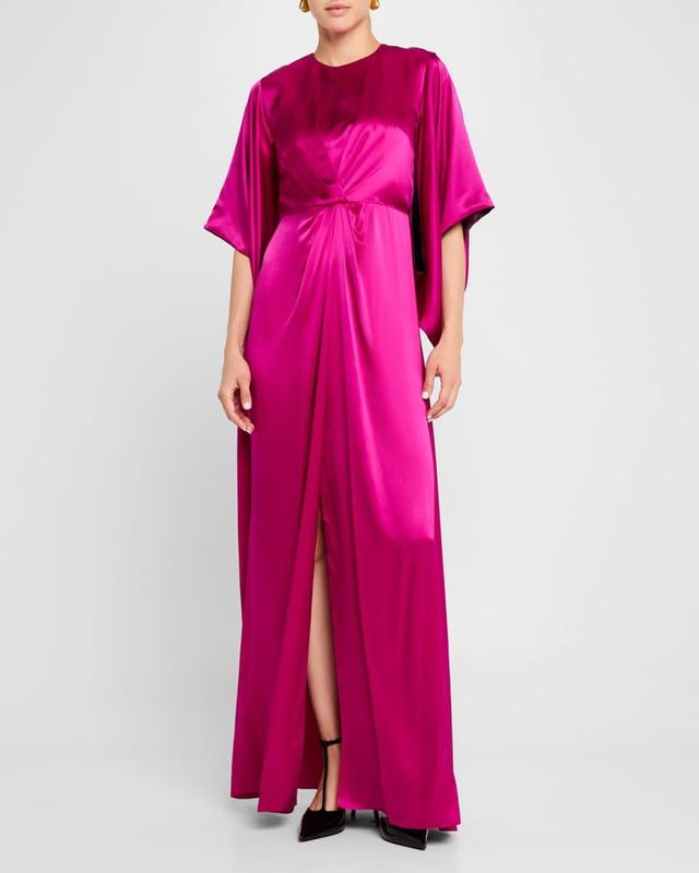 Alexandra Pleated Silk Satin Maxi Dress Product Image