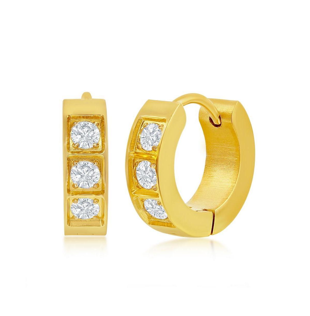 Stainless Steel 13mm Huggie Hoop Cz Earrings Product Image