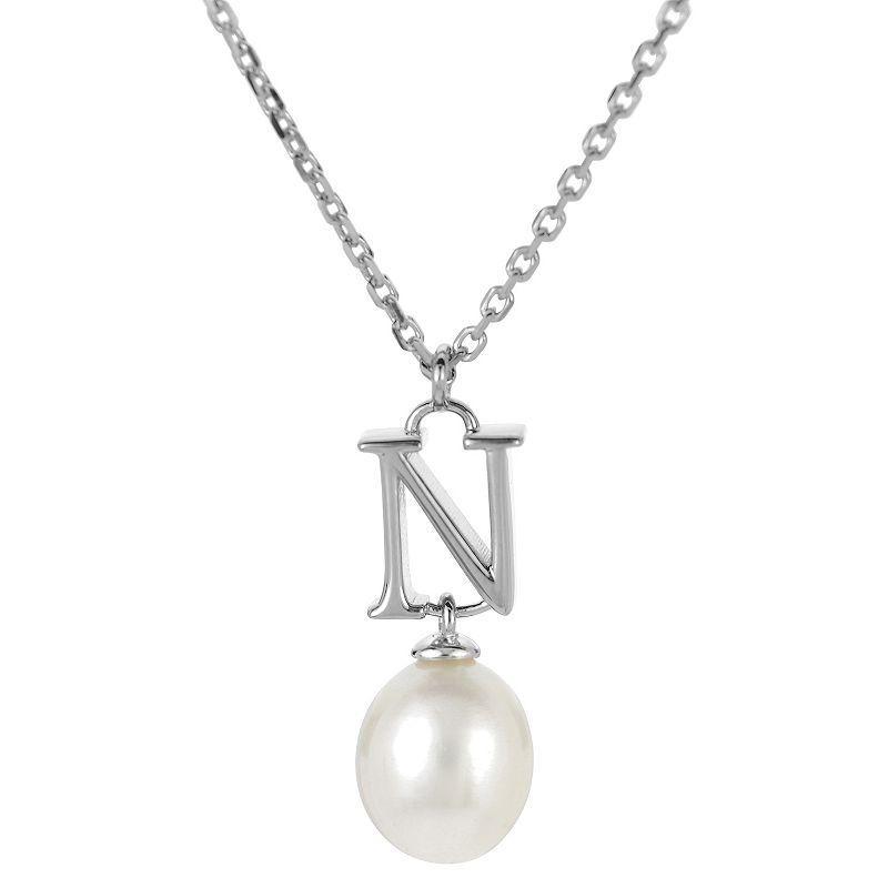 PearLustre by Imperial Sterling Silver Freshwater Cultured Pearl Initial Pendant Necklace, Womens Product Image