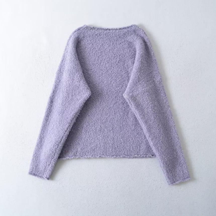 Long-Sleeve Round Neck Plain Sweater Product Image