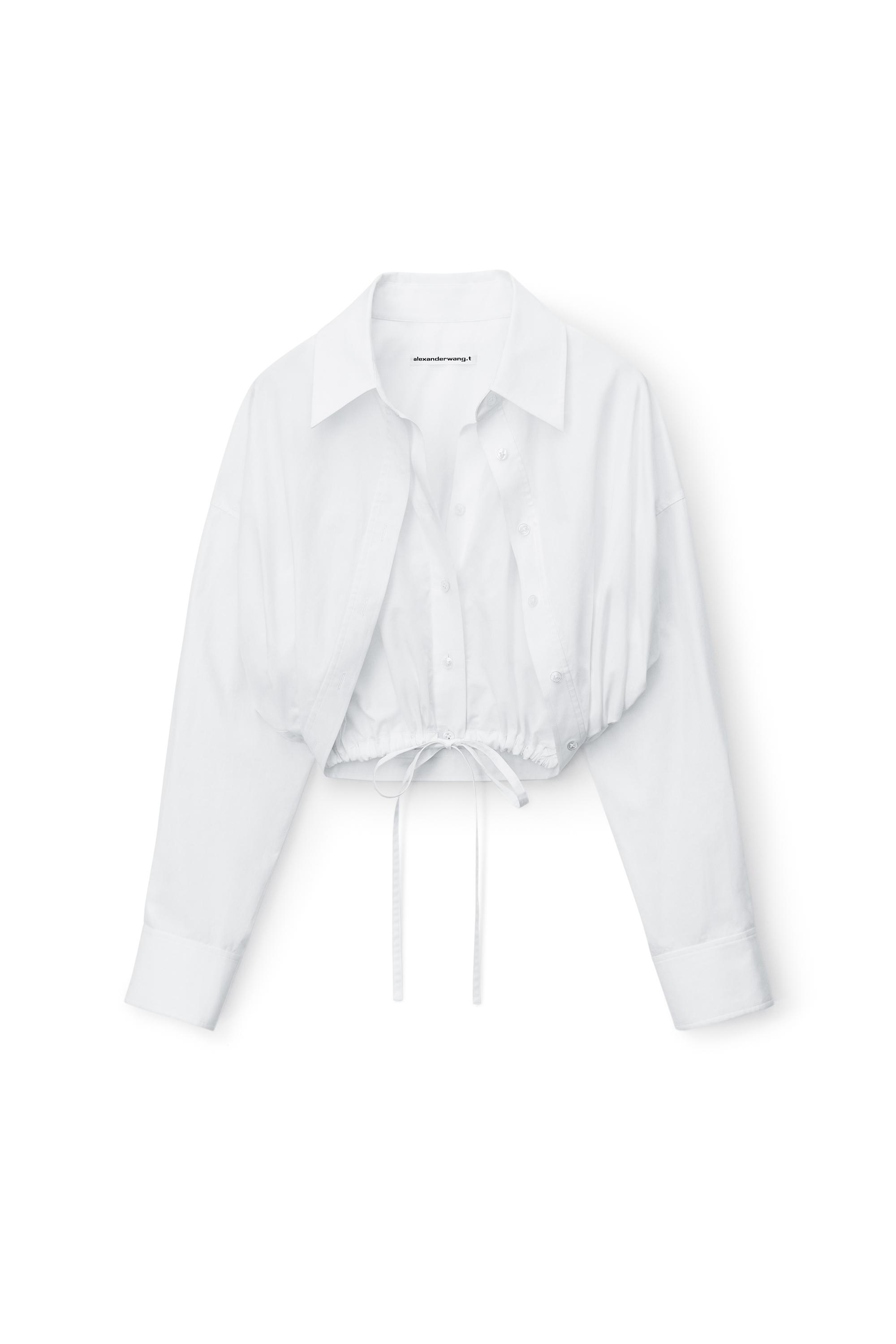 Double Layered Cropped Shirt In Compact Cotton With Tie Waistband  Product Image