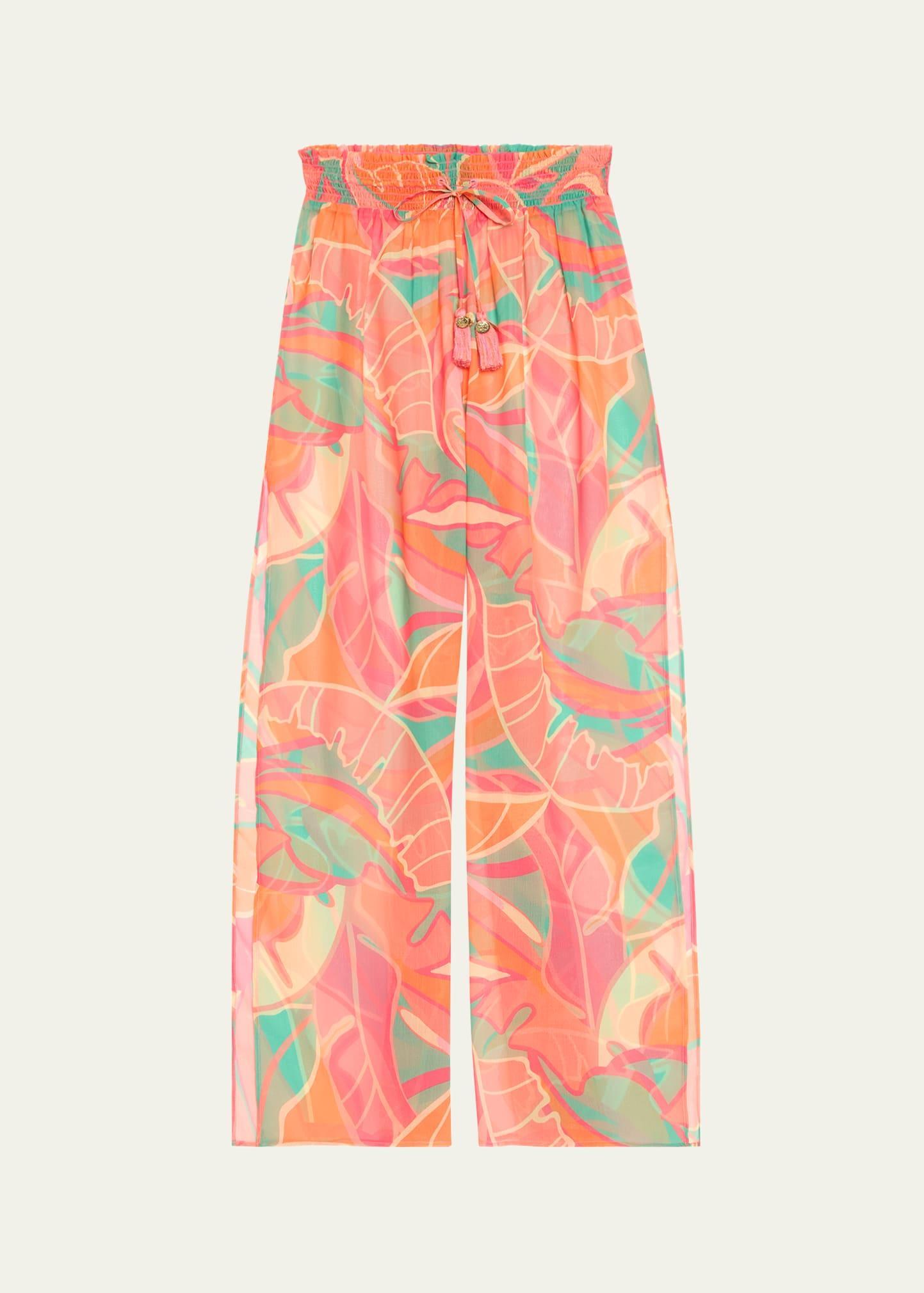 Womens Haley Leaf-Print Wide-Leg Pants Product Image