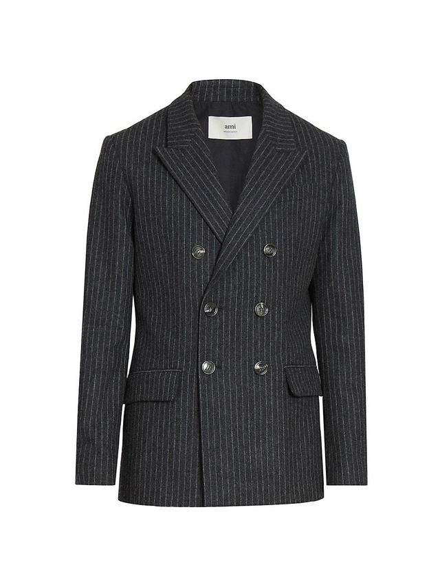 Mens Pinstriped Double-Breasted Wool Jacket Product Image