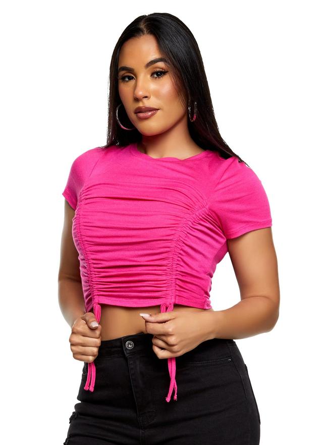 Womens Haute Monde Ruched Short Sleeve Crop Top Product Image