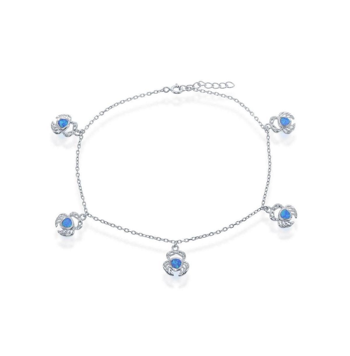 Sterling Silver Lab-Created Blue Opal Crab Anklet, Womens Product Image