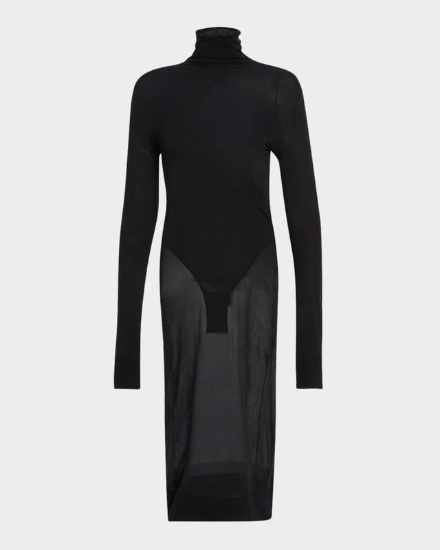 Sheer Turtleneck Midi Dress With Bodysuit Product Image