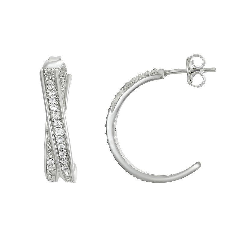 Sterling Silver Crossover Post Hoop Earrings, Womens Product Image