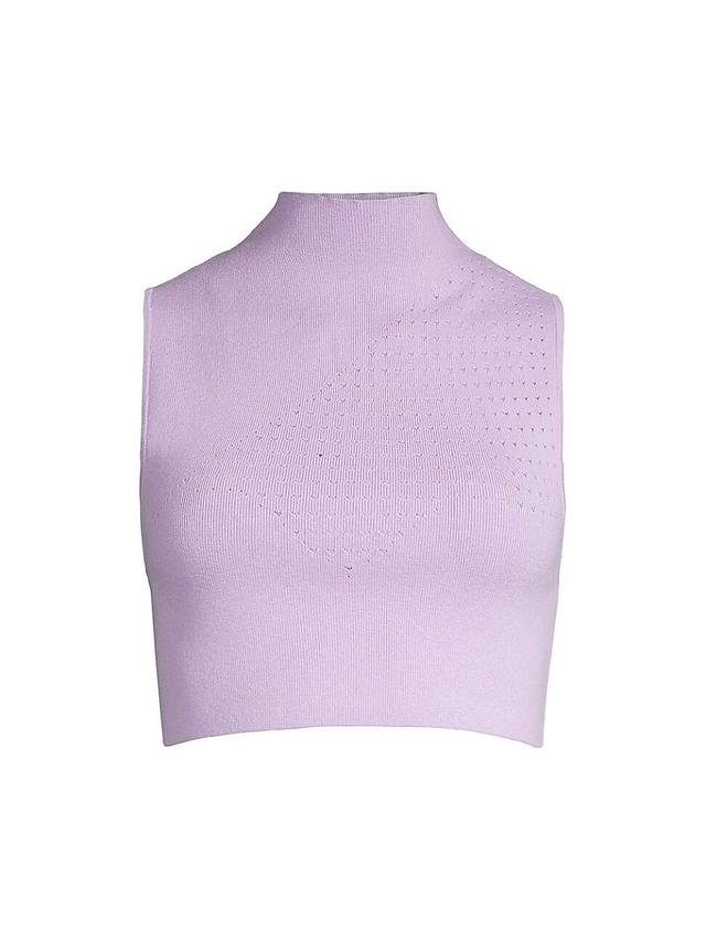 Womens Laser-Dot Mock Turtleneck Crop Top Product Image