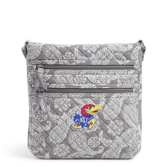 Vera Bradley Collegiate Triple Zip Hipster Crossbody Bag Women in Gray/White Bandana with University of Kansas Logo Product Image