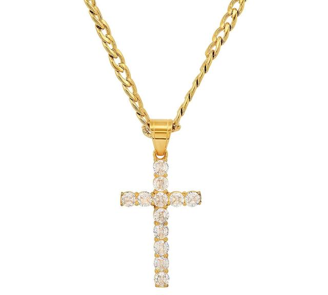 Steeltime Mens Stainless Steel Crystal Cross 24 Pendant Necklace Product Image