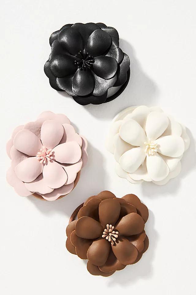 Faux-Leather Flower Hair Ties, Set of 2 Product Image