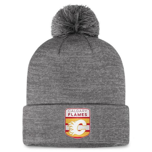 Mens Fanatics Branded Gray Calgary Flames Authentic Pro Home Ice Cuffed Knit Hat with Pom Product Image