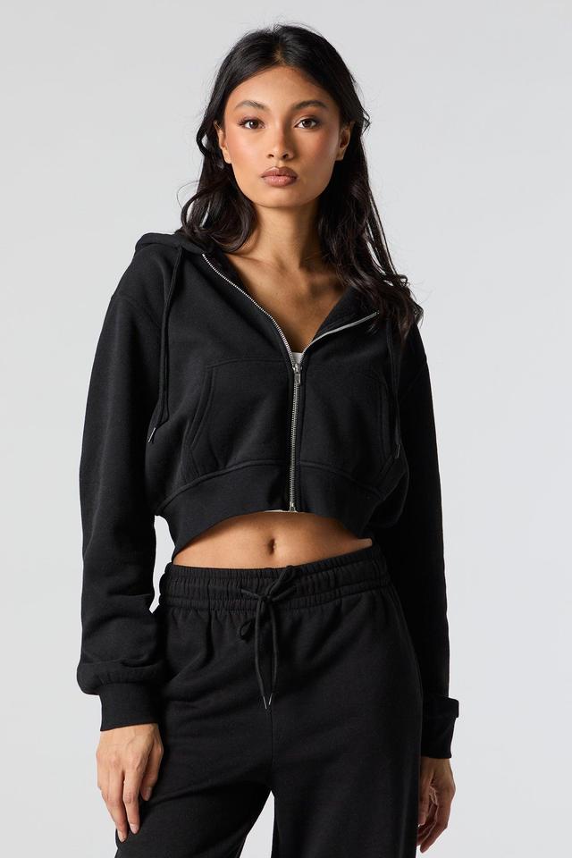 Fleece Zip-Up Cropped Hoodie Female Product Image