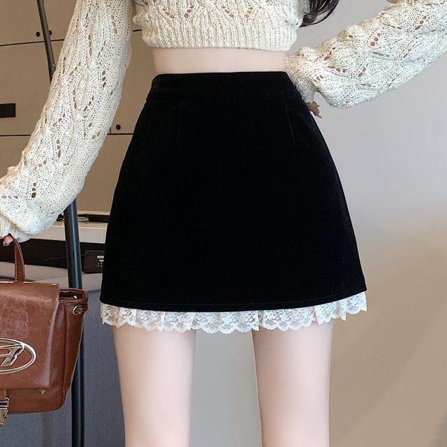 High Rise Lace Trim Mini A-Line Skirt Product Image