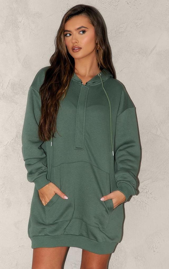 Sea Green Printed Oversized Pocket Hoodie Sweatshirt Dress Product Image