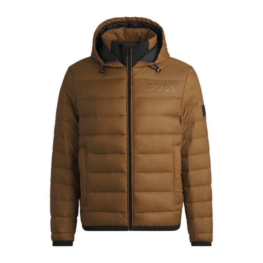 HUGO BOSS Water-repellent Down Jacket With Tonal Logo In Brown Product Image