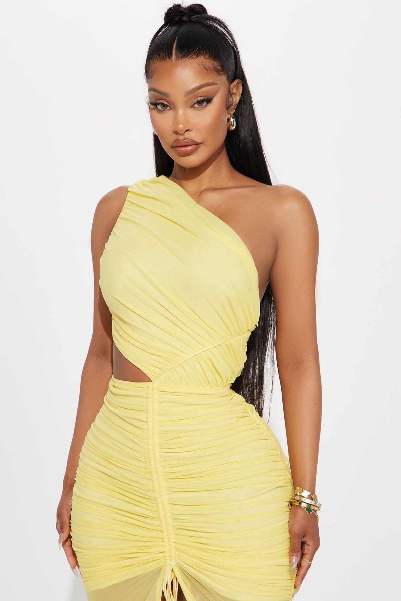 Amber Glow Mesh Midi Dress - Yellow Product Image