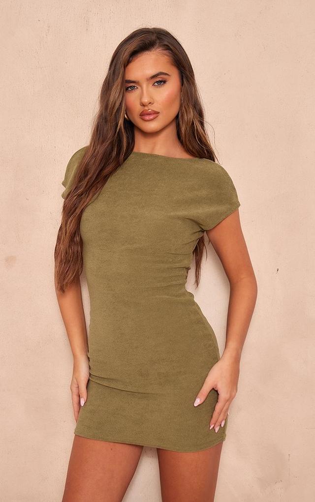 Olive Towelled Cap Sleeve Backless Bodycon Dress Product Image