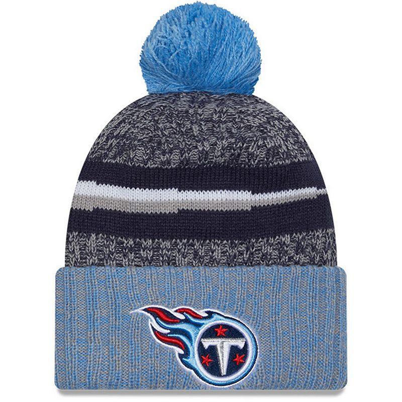 Mens New Era /Light Blue Tennessee Titans 2023 Sideline Sport Cuffed Pom Knit Hat Product Image