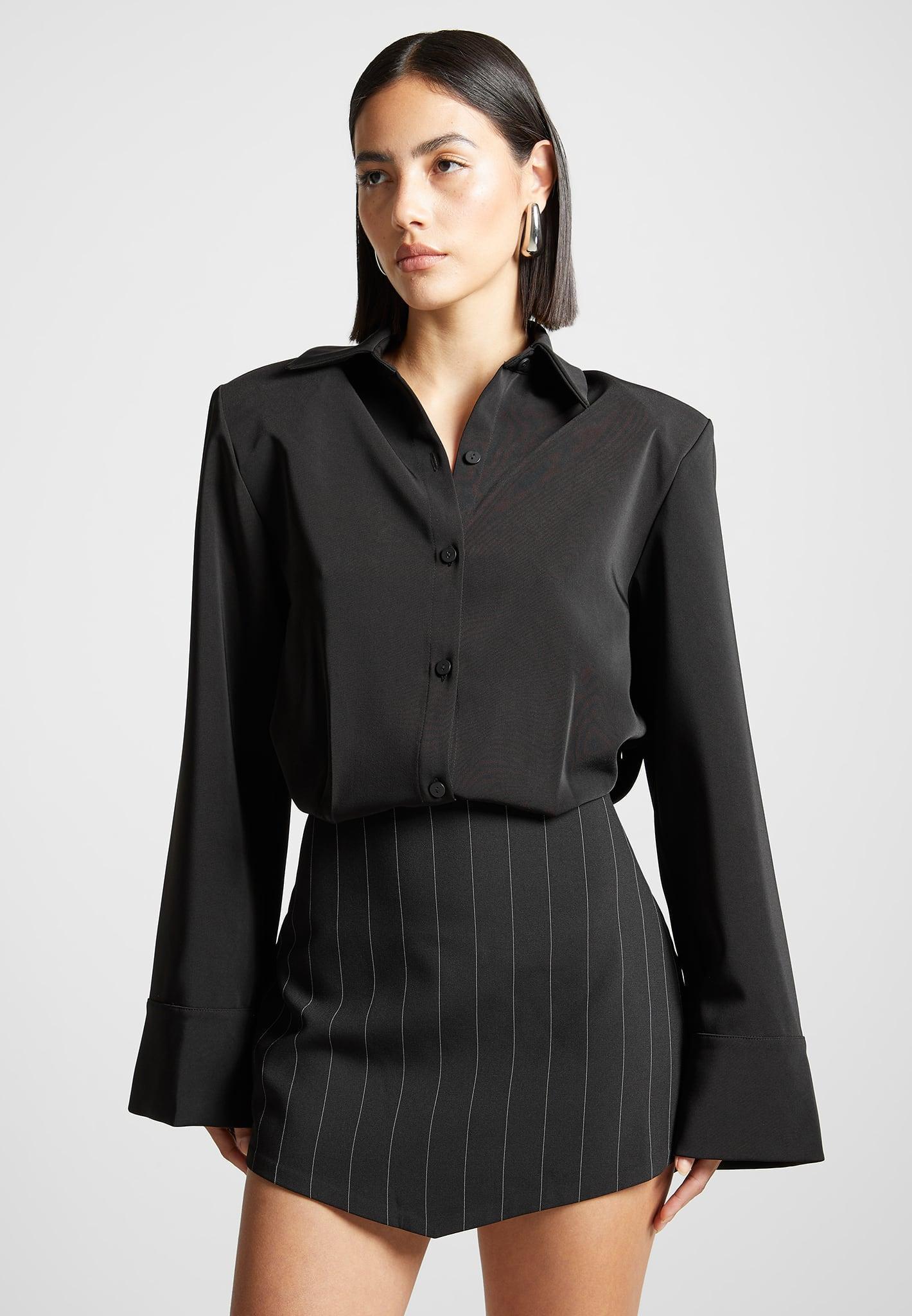 Pinstripe Skirt Shirt Dress - Black Female Product Image