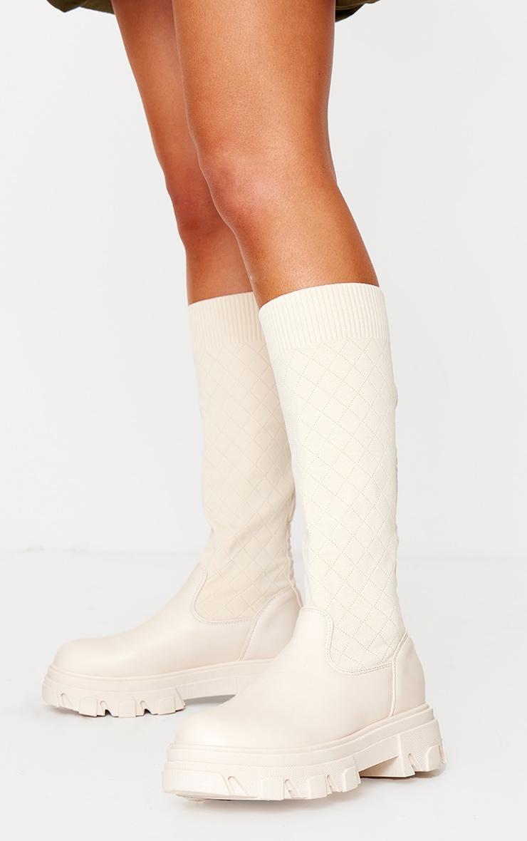 Cream Pu Round Toe Sock Boots product image