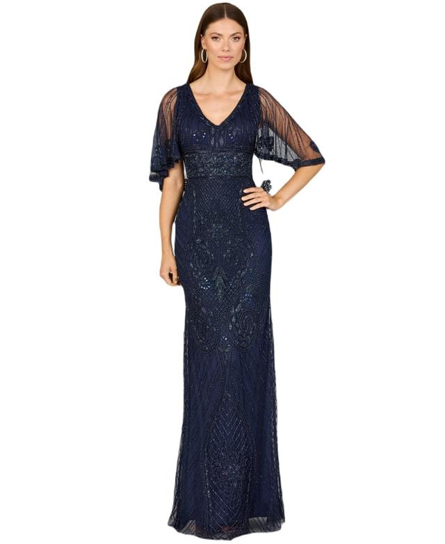 Lara Womens Cape Sleeve V-Neck Beaded Gown Product Image