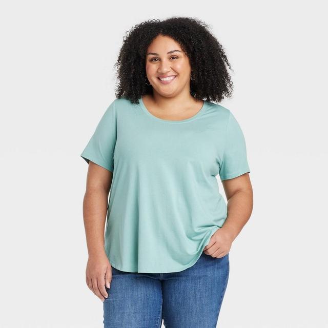 Women's Short Sleeve Scoop Neck Drapey T-Shirt - Ava & Viv™ Light Teal Blue 3X Product Image