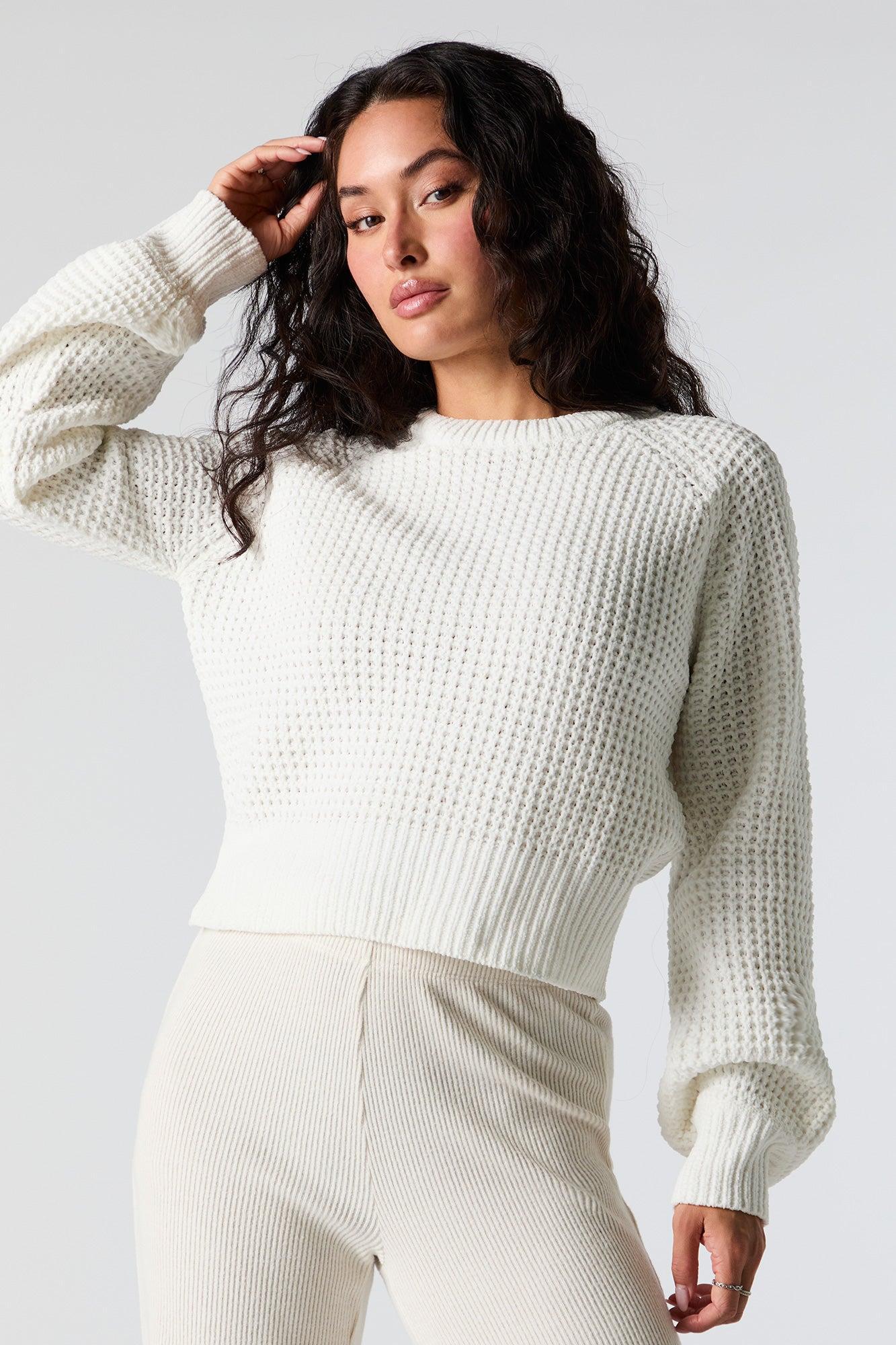 Waffle Knit Cropped Sweater Female Product Image