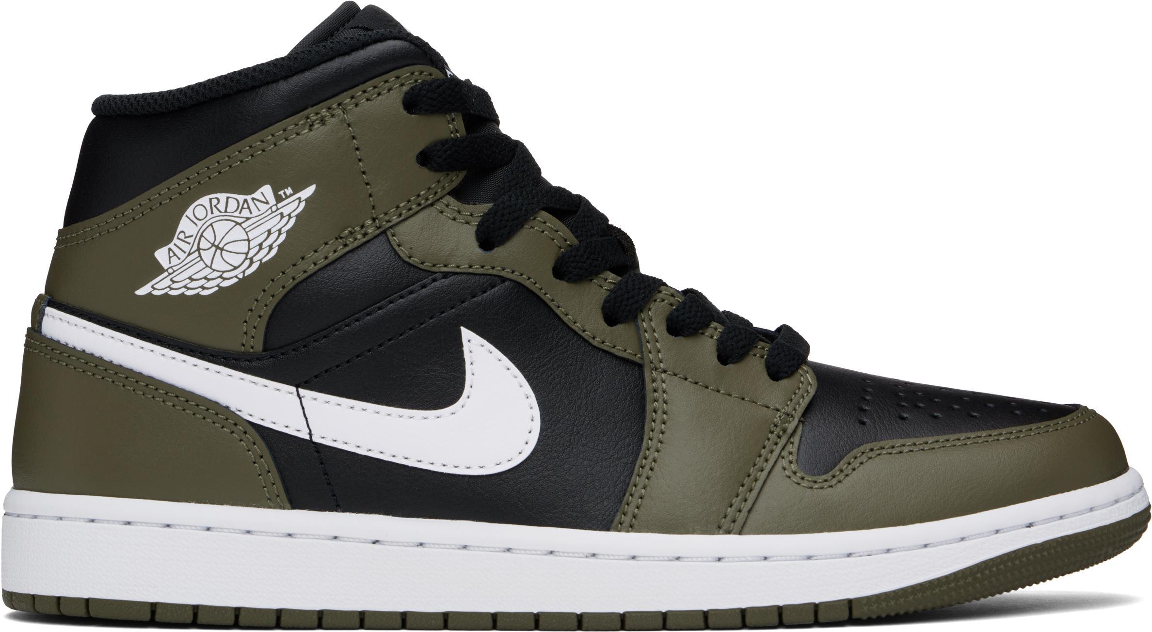 NIKE Air Jordan 1 Mid Sneakers Black / Medium Olive / Sail In Multicolor Product Image