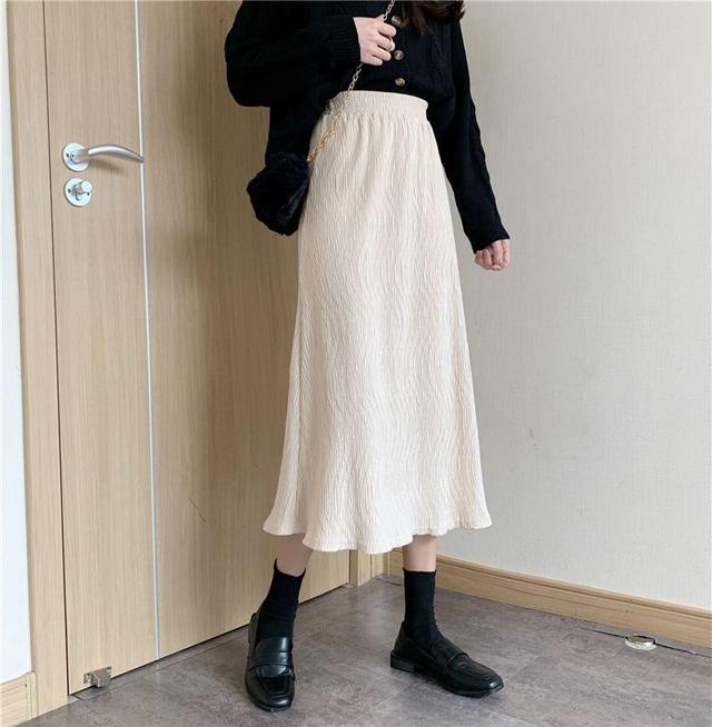 High Rise Plain Lettuce Edge Midi A-Line Skirt Product Image