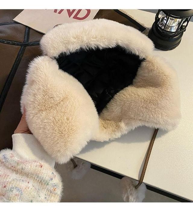 Bear Ear Faux Leather Faux Fur Trapper Hat Product Image