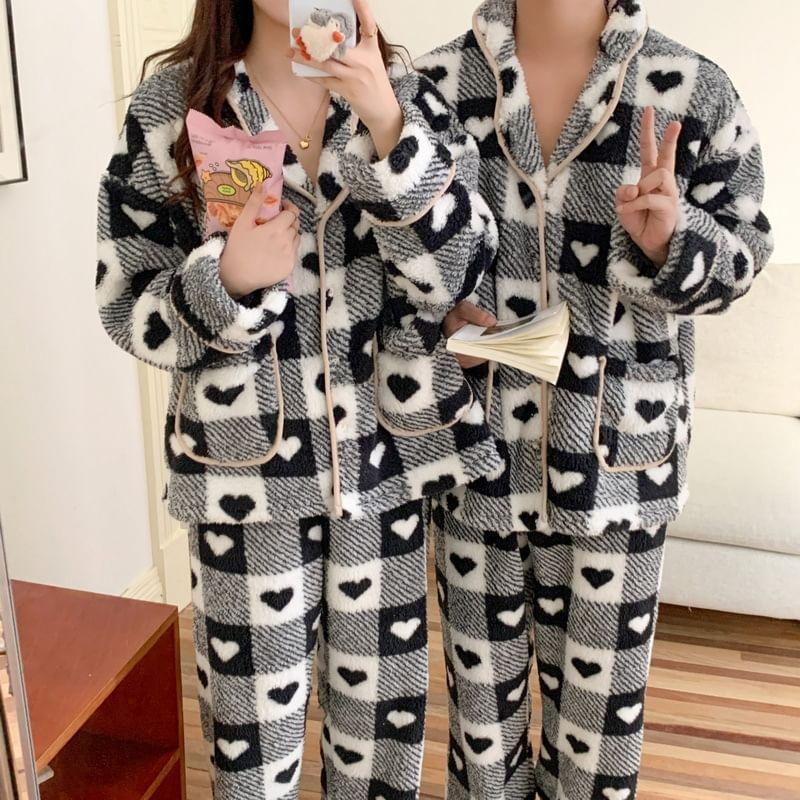 Couple Matching Heart Checkered Pajama Set Product Image