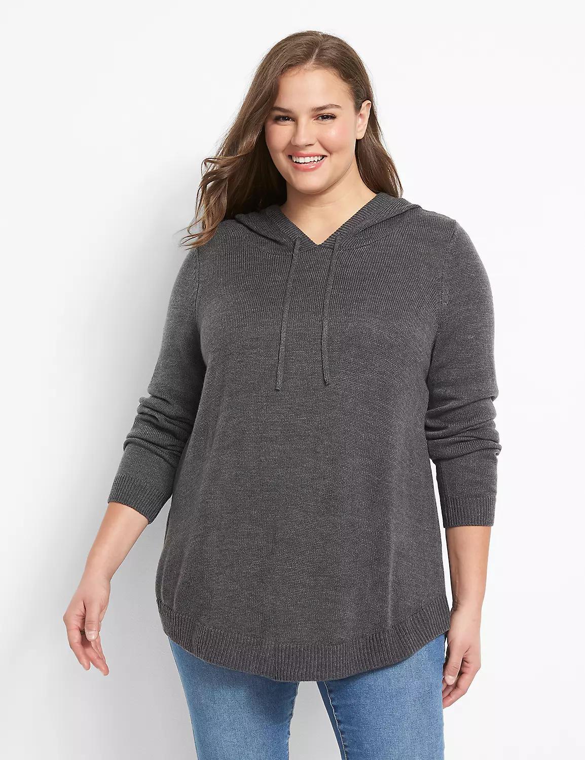 Curved-Hem Hooded Sweater Tunic product image