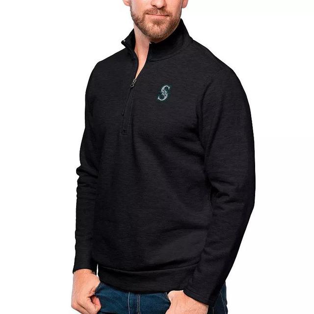 Mens Antigua Heathered Black Seattle Mariners Gambit Quarter-Zip Pullover Top Product Image