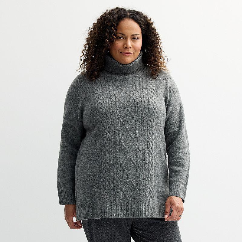 Plus Size Croft & Barrow Turtleneck Tunic Sweater, Womens Grey Gray product image