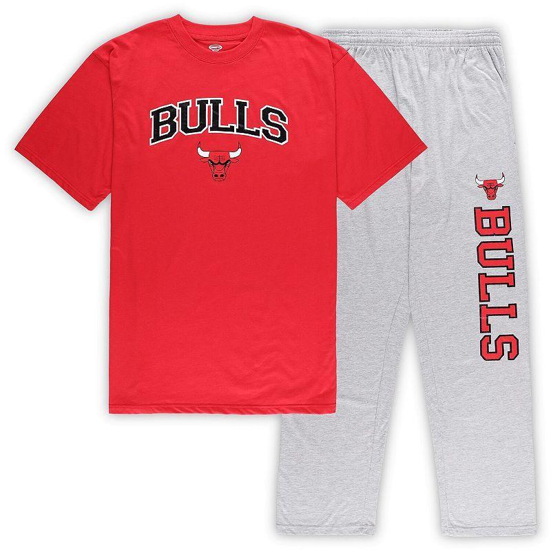 Mens Concepts Sport Red/Heather Gray Chicago Bulls Big & Tall T-Shirt and Pajama Pants Sleep Set Product Image