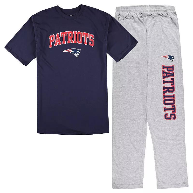 Mens Concepts Sport /Heather Gray New England Patriots Big & Tall T-Shirt & Pajama Pants Sleep Set Blue Product Image