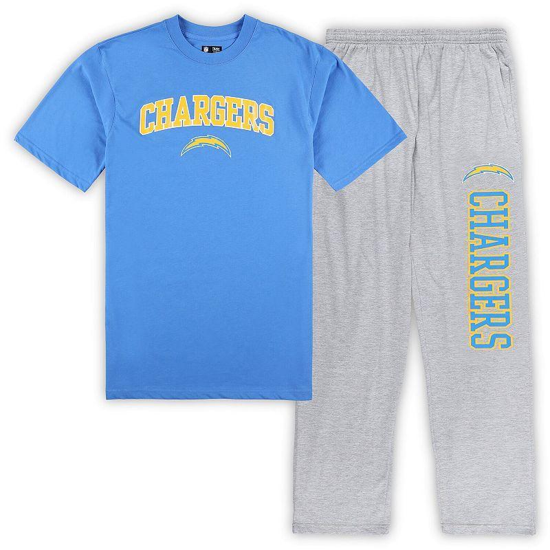 Mens Concepts Sport Powder Blue/Heather Gray Los Angeles Chargers Big & Tall T-Shirt & Pajama Pants Sleep Set Product Image