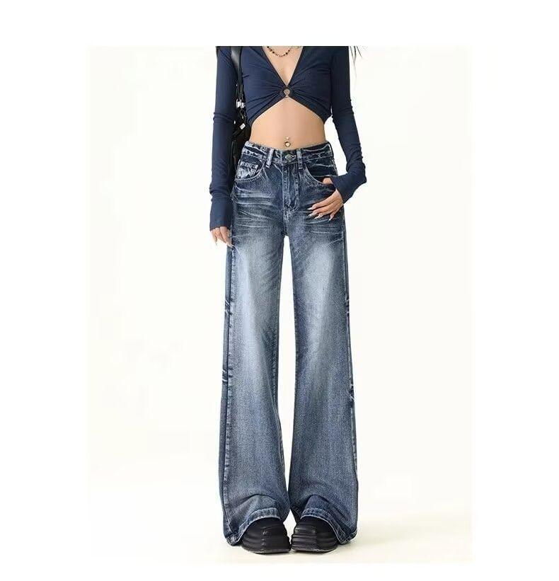 Low Rise Washed Flared Jeans Product Image