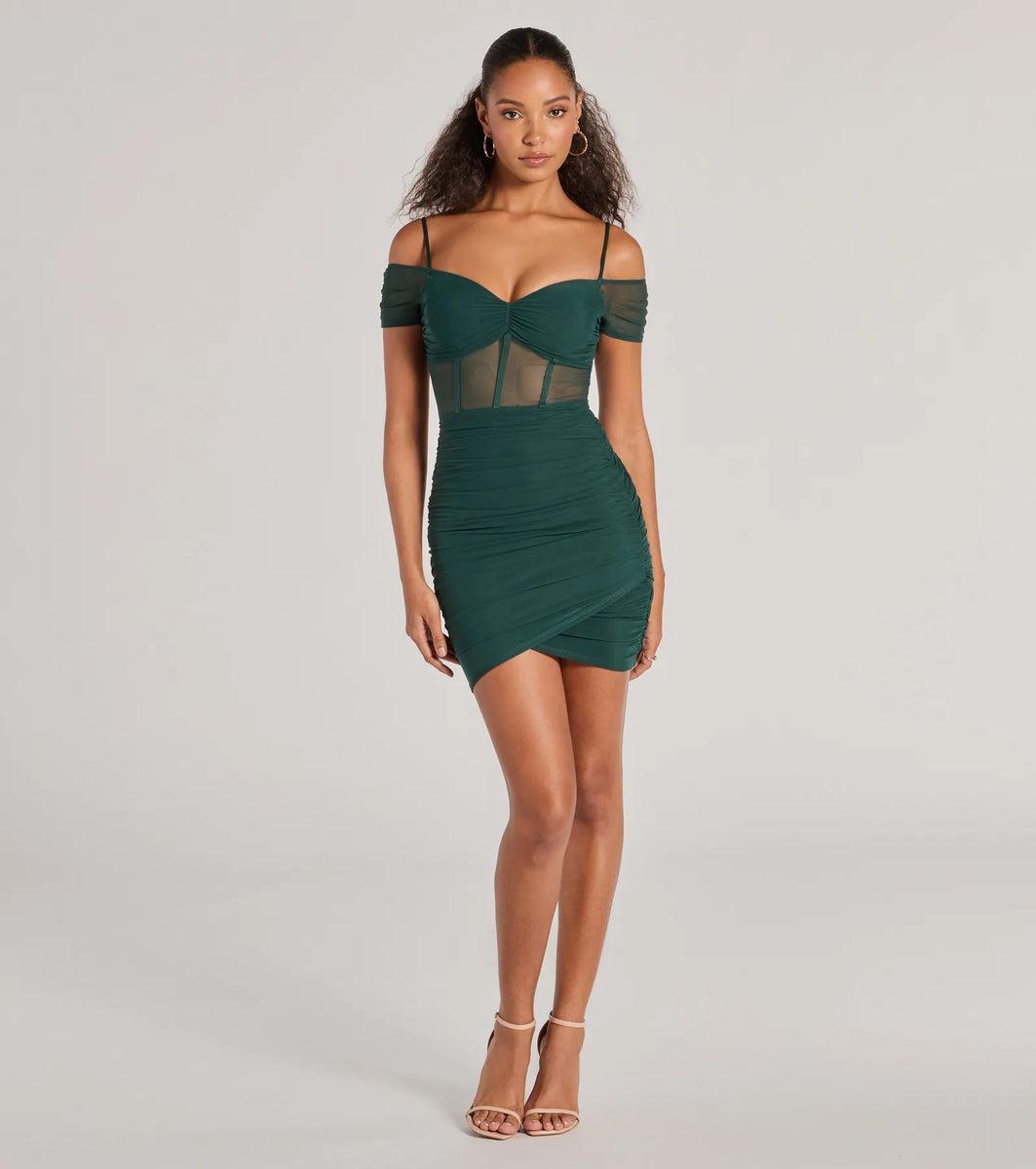 Elegant Existence Cold Shoulder Mesh Mini Dress product image