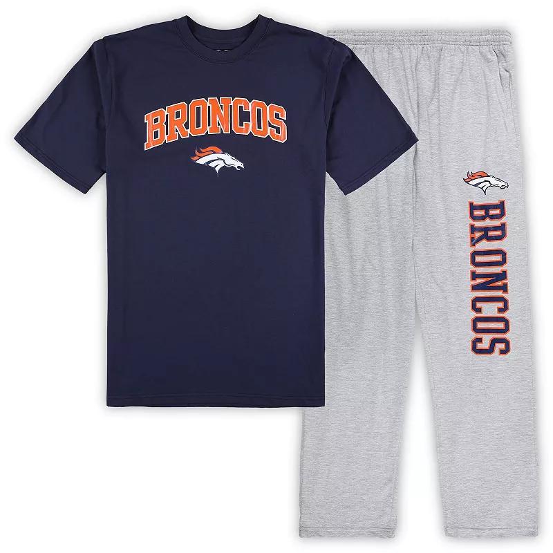 Mens Concepts Sport Navy/Heather Gray Denver Broncos Big & Tall T-Shirt & Pajama Pants Sleep Set Blue Product Image