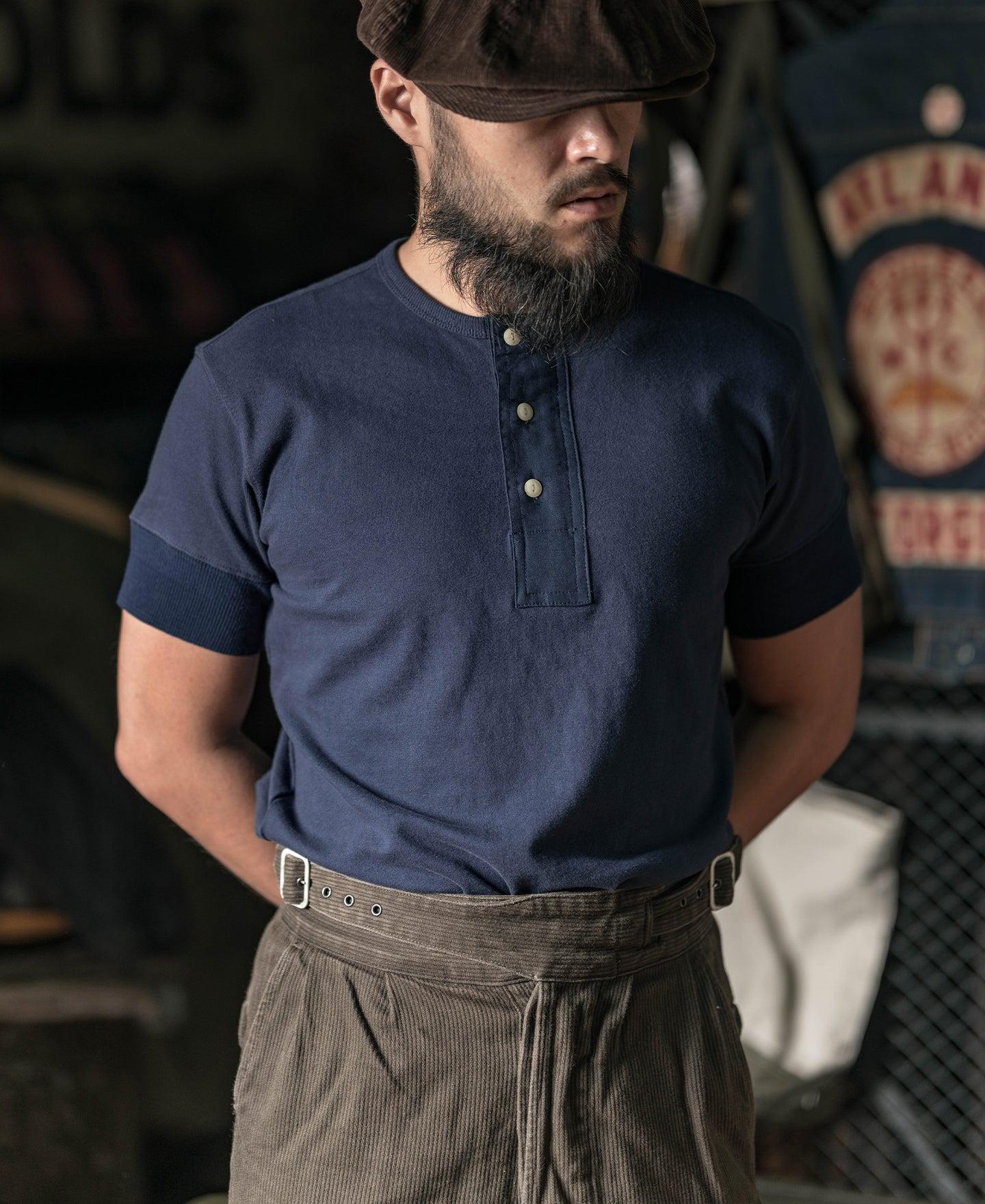 Vintage Short Sleeve Henley T-Shirt - Navy Product Image