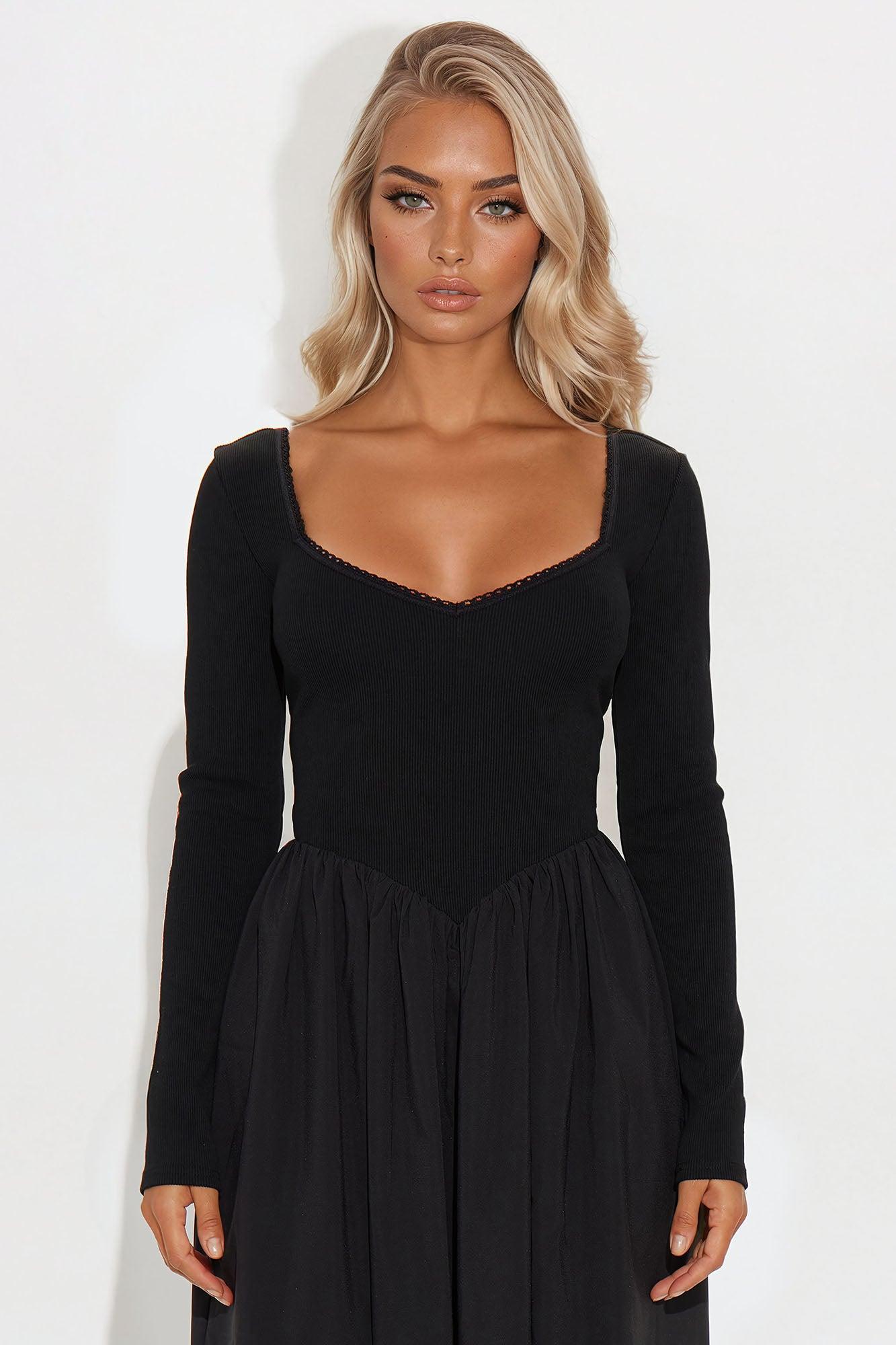 Mia Long Sleeve Maxi Dress - Black Product Image