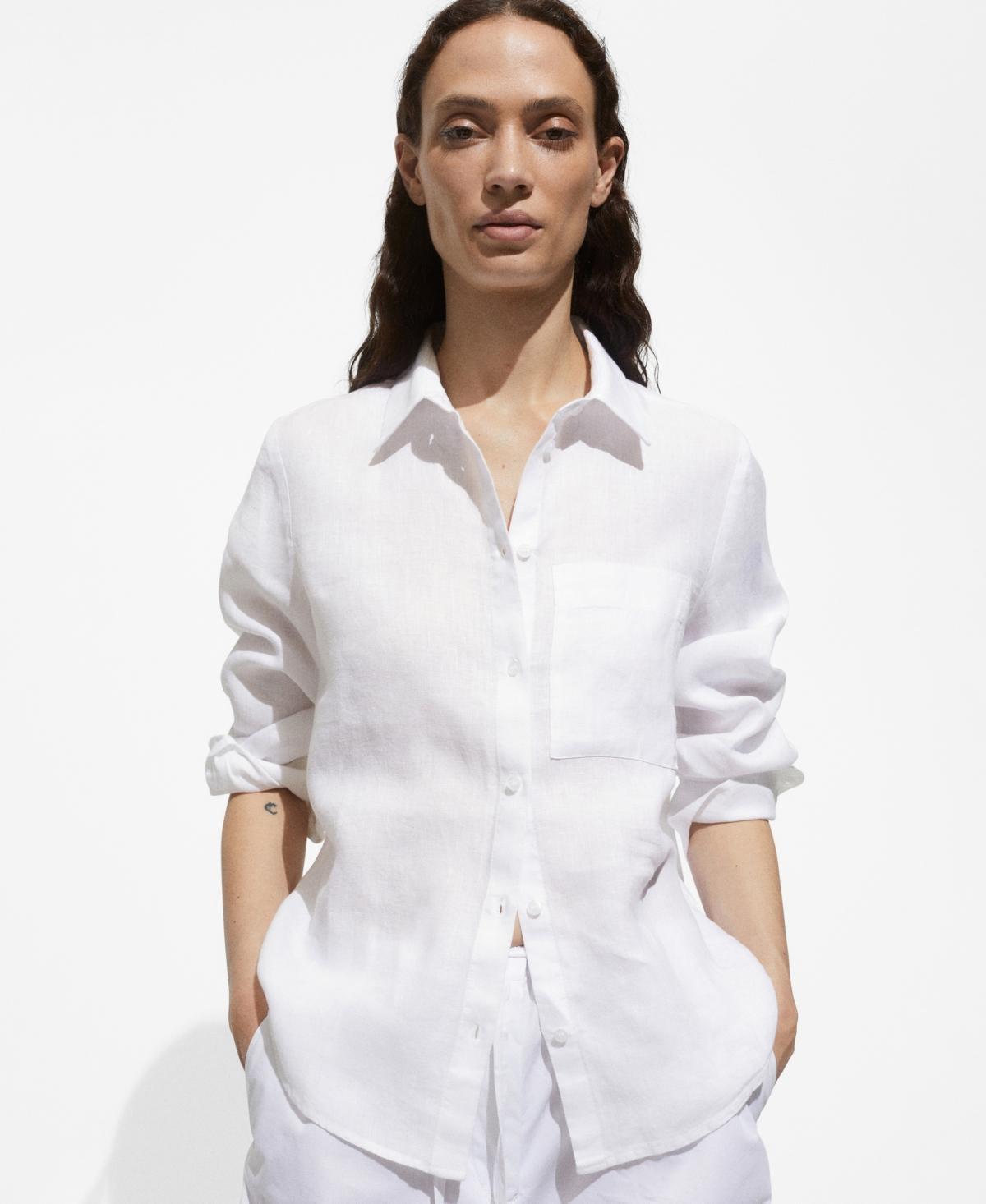 Mango Womens 100% Linen Long Sleeve Shirt Product Image