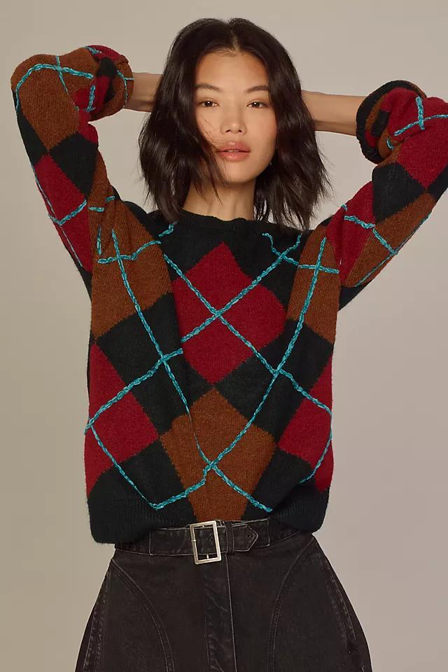 English Factory Fuzzy Argyle Crew-Neck Sweater Product Image