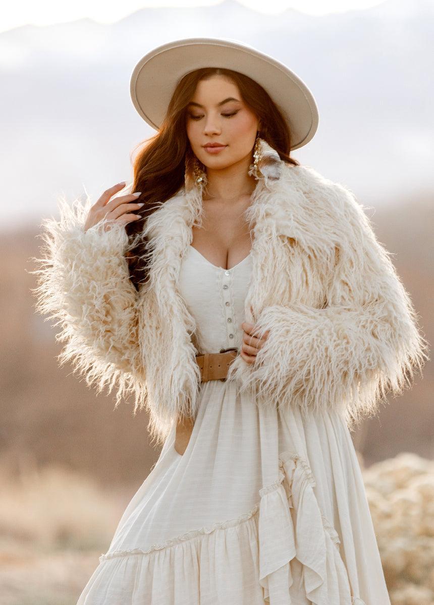 Gladys Fur Coat in Cream Female Product Image