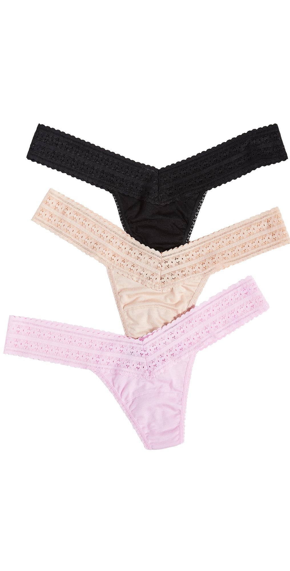 Hanky Panky Dream Low Rise Thongs 3 Pack Cotton Candy/Black/Chai One Size Product Image