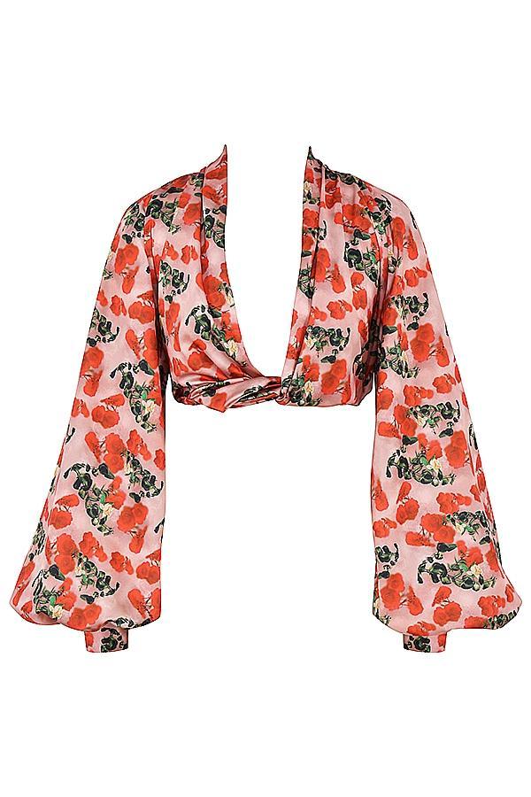 Monica Rose Print Satin Plunge Top Product Image