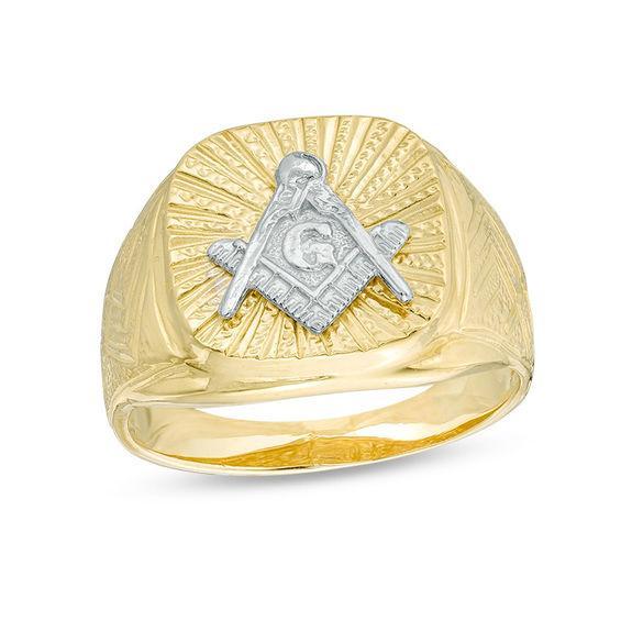 Men's Masonic Signet Ring in 10K Two-Tone Gold Product Image